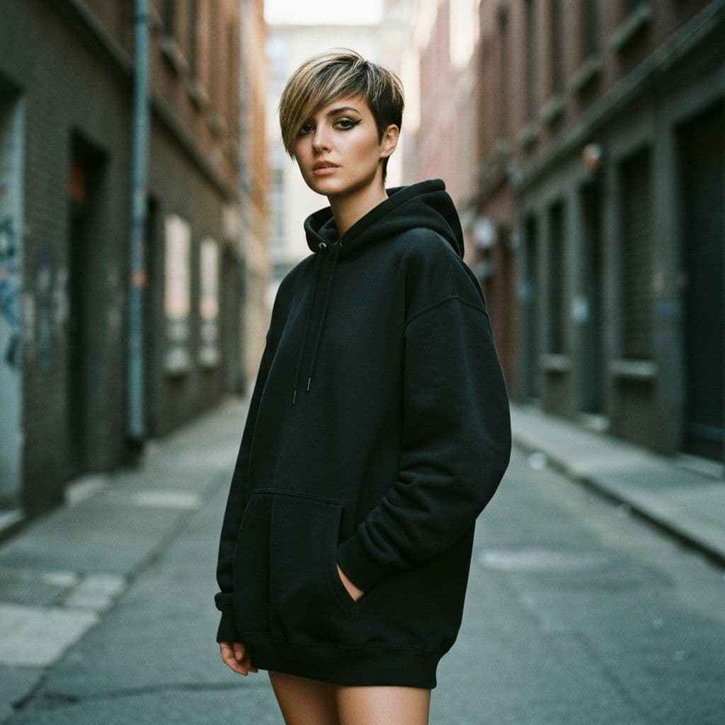 Streetwear fan in black hoodie